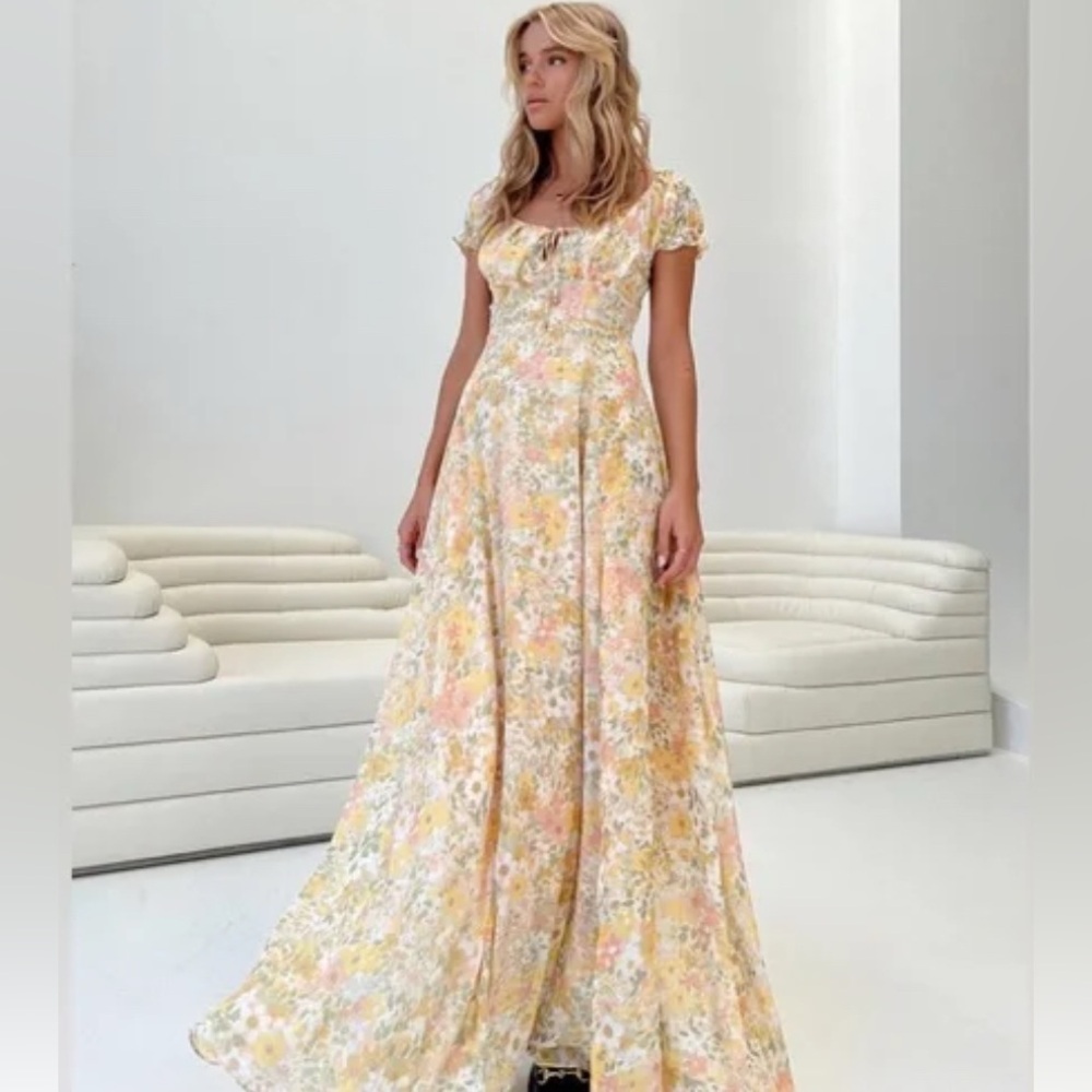 Princess Polly floral side slit chiffon maxi dress